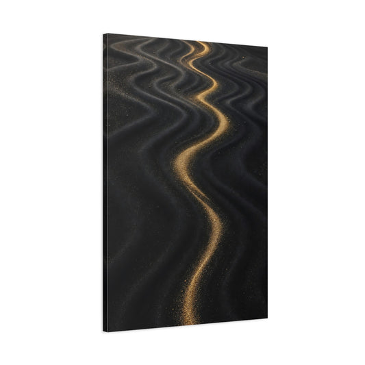 Main Mockup. Abstract Wavy Sand Gold And Black shown as stretched canvas wall art