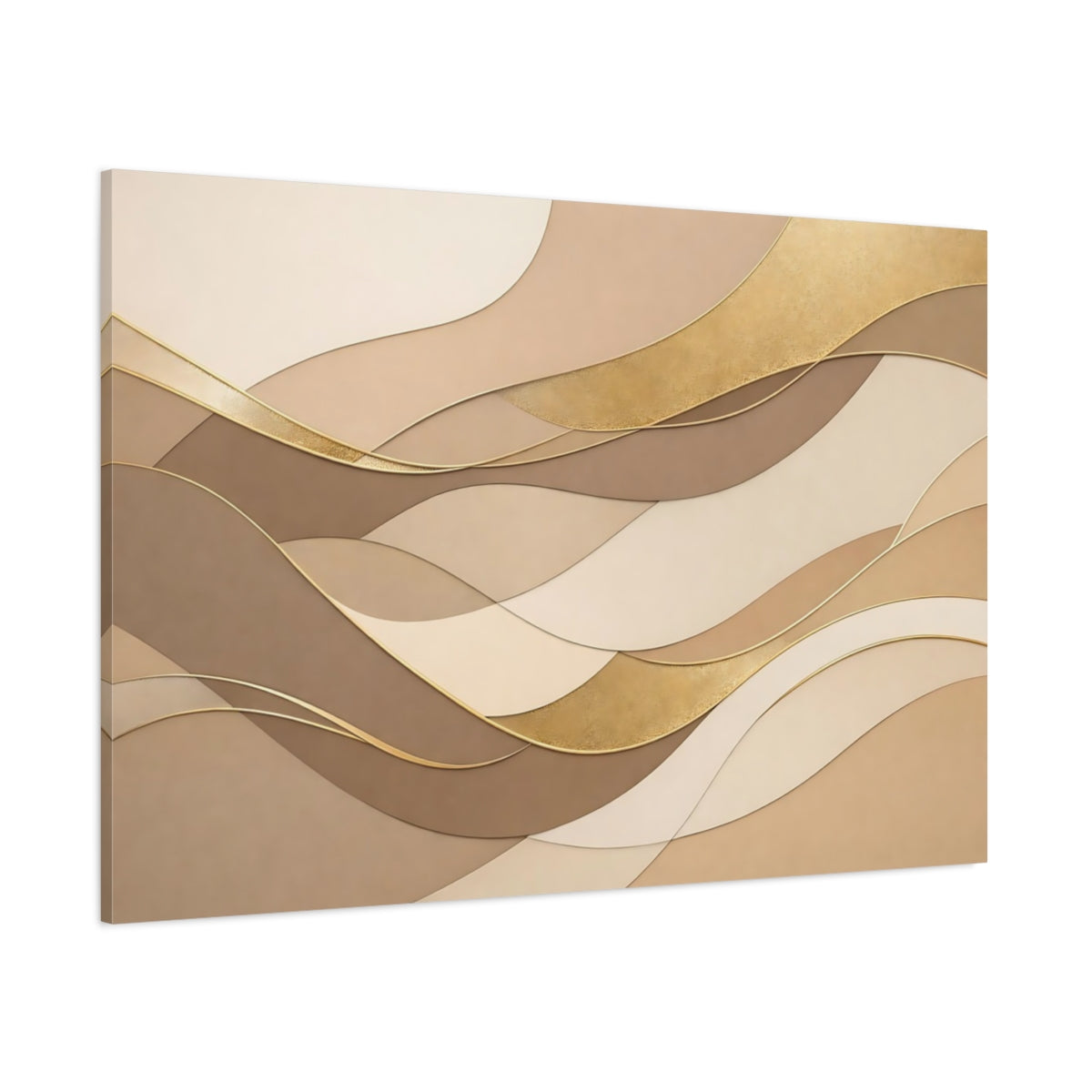 Main Mockup. Abstract Wavy Shapes Brown And Gold shown as stretched canvas wall art