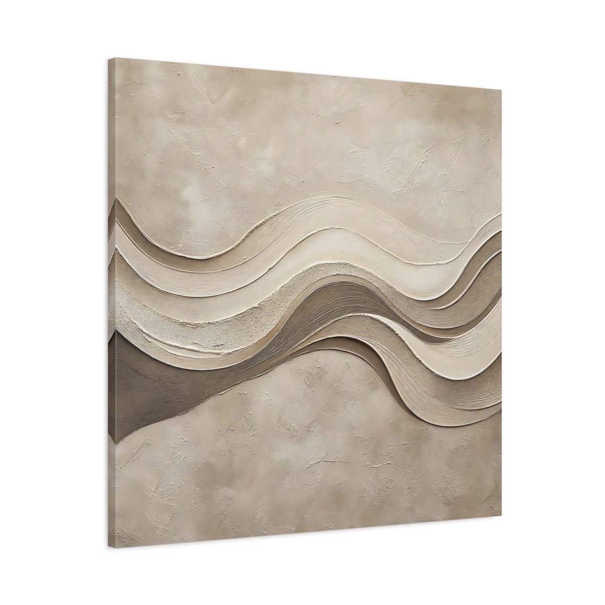 Main Mockup. Abstract Wavy Texture Beige And Brown shown as stretched canvas wall art