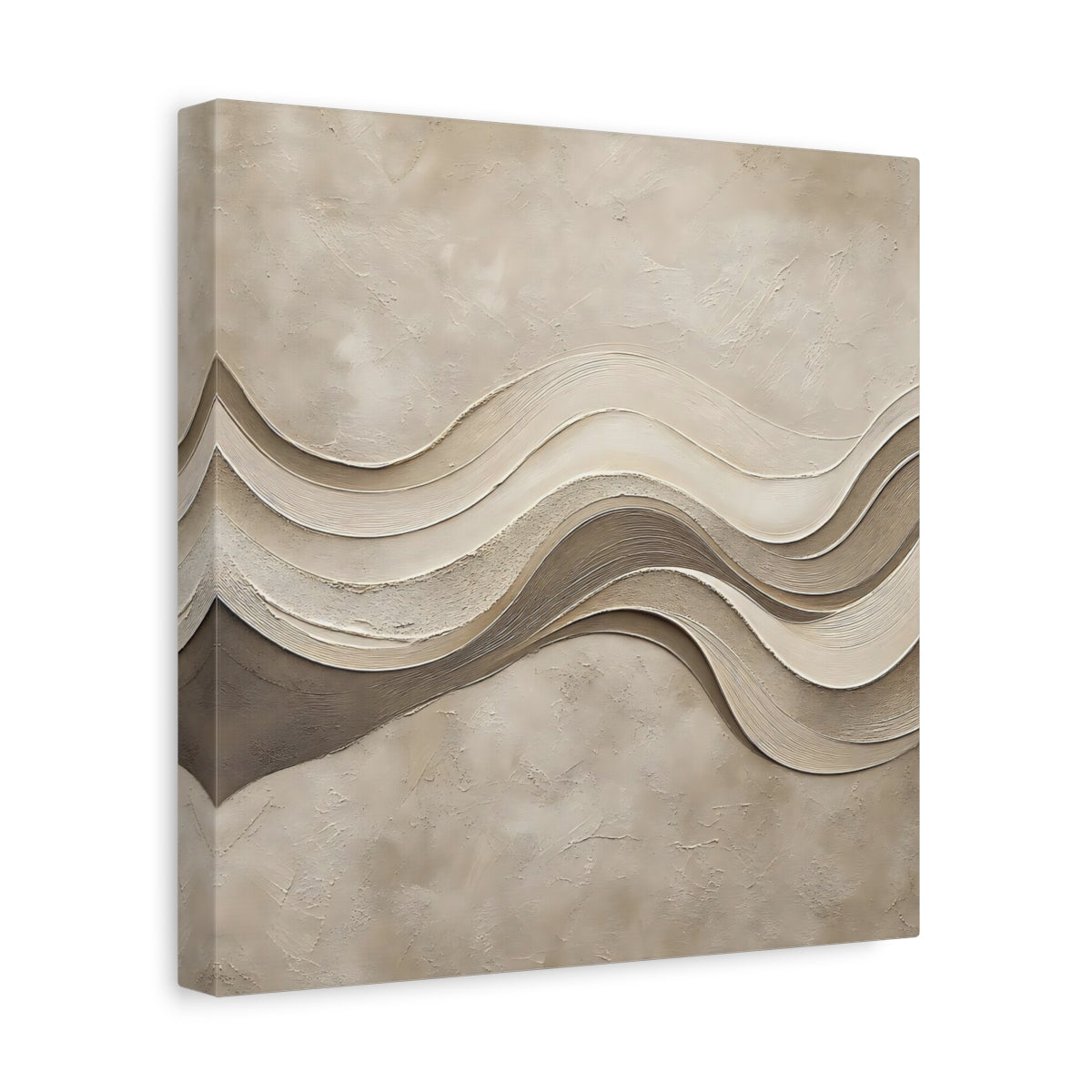 Side Mockup 8. Abstract Wavy Texture Beige And Brown shown as stretched canvas wall art