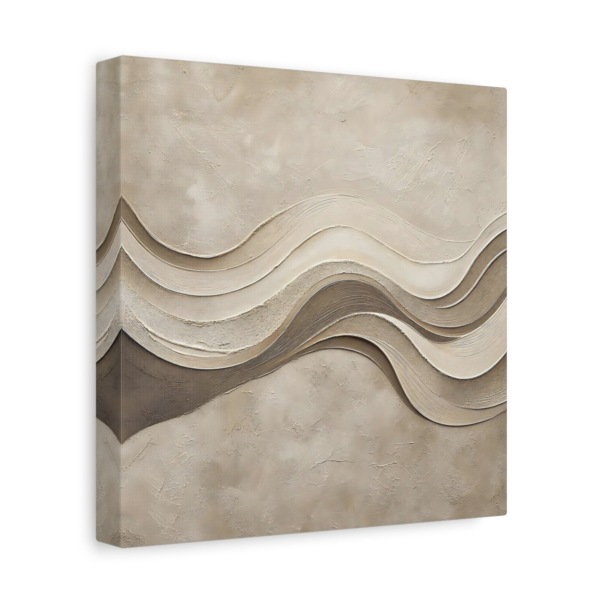 Side Mockup 9. Abstract Wavy Texture Beige And Brown shown as stretched canvas wall art