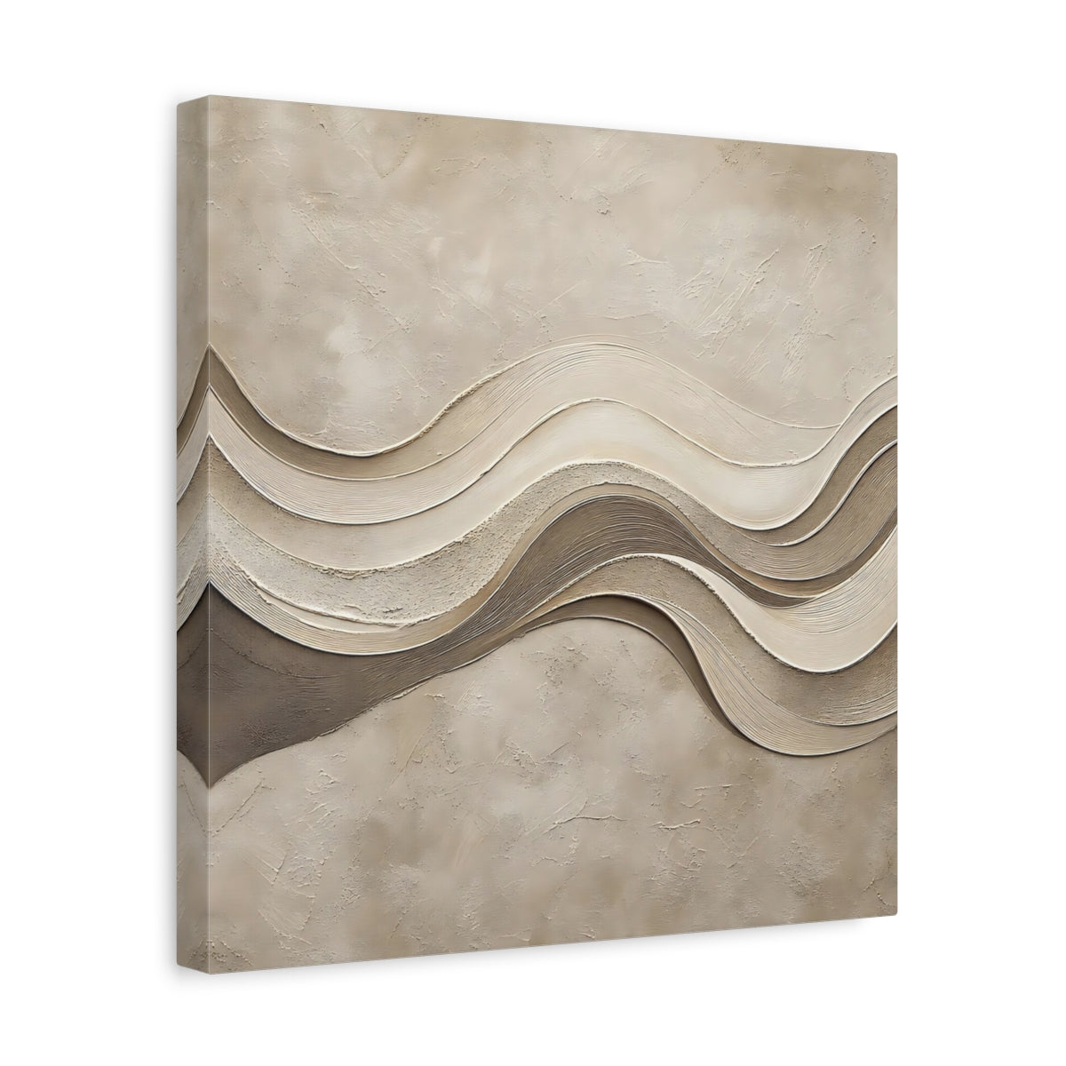 Side Mockup 7. Abstract Wavy Texture Beige And Brown shown as stretched canvas wall art