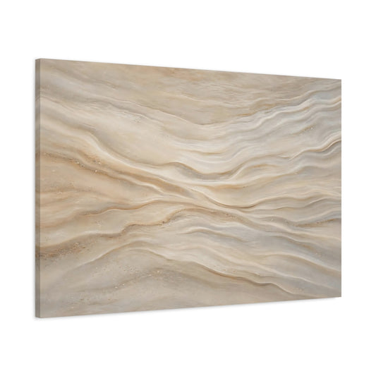 Main Mockup. Abstract Wavy Texture Beige Tan shown as stretched canvas wall art