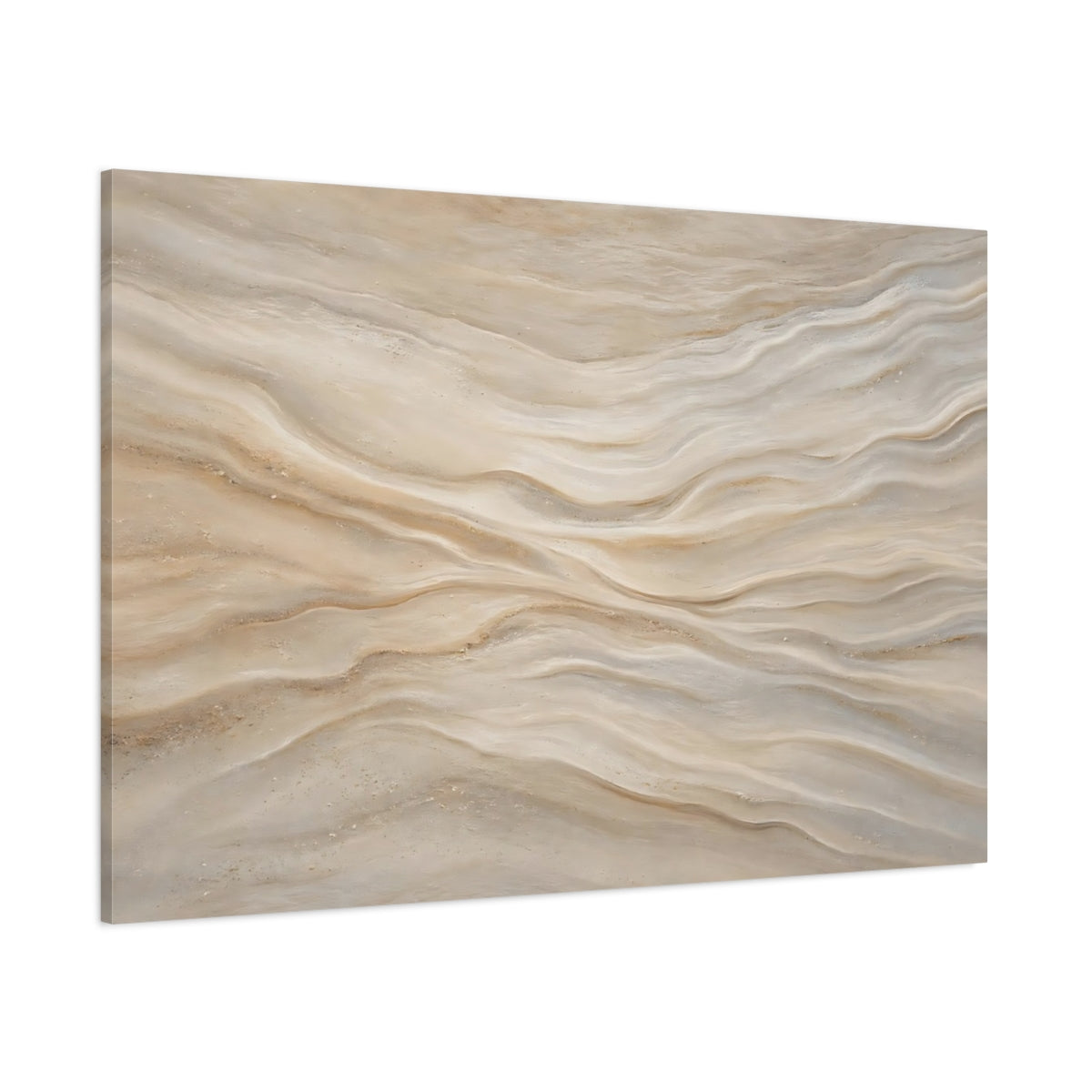 Side Mockup 1. Abstract Wavy Texture Beige Tan shown as stretched canvas wall art
