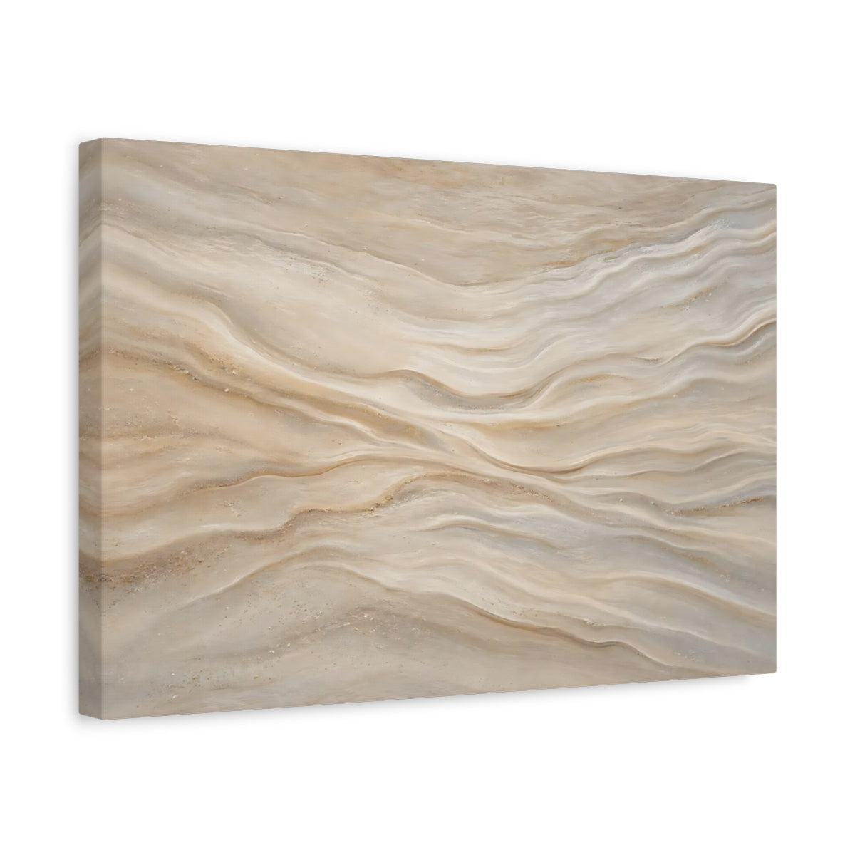 Side Mockup 4. Abstract Wavy Texture Beige Tan shown as stretched canvas wall art