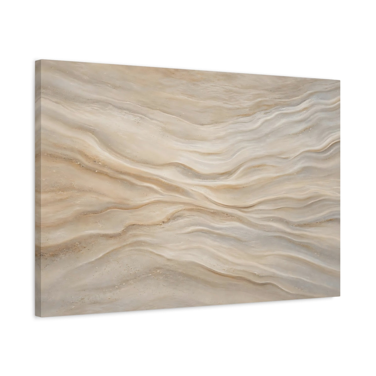 Side Mockup 2. Abstract Wavy Texture Beige Tan shown as stretched canvas wall art