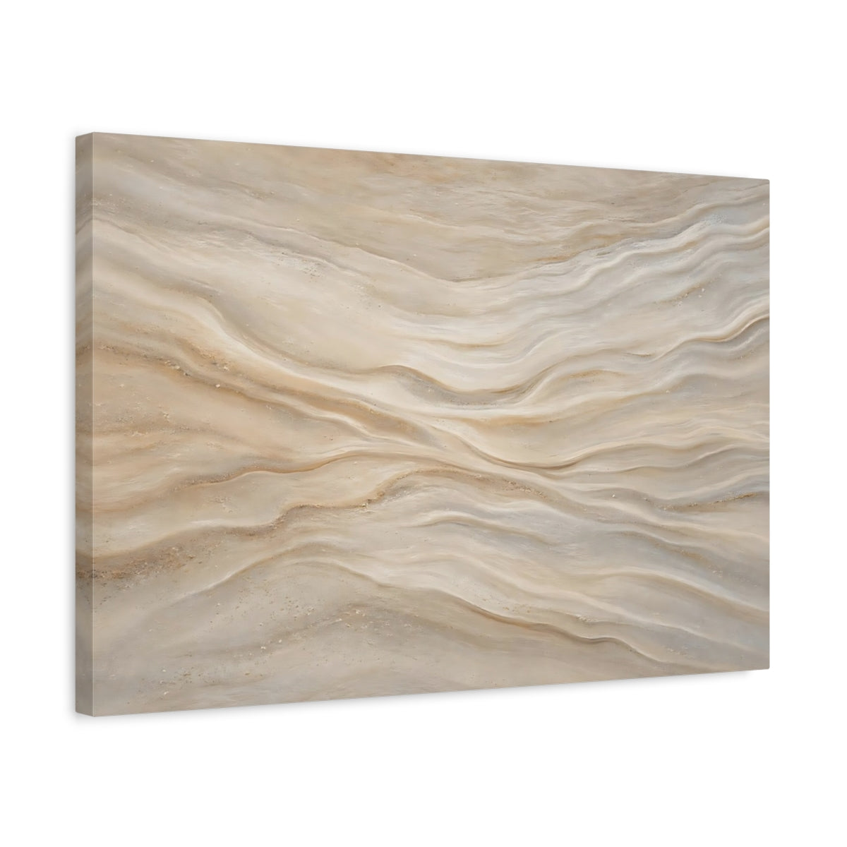 Side Mockup 3. Abstract Wavy Texture Beige Tan shown as stretched canvas wall art