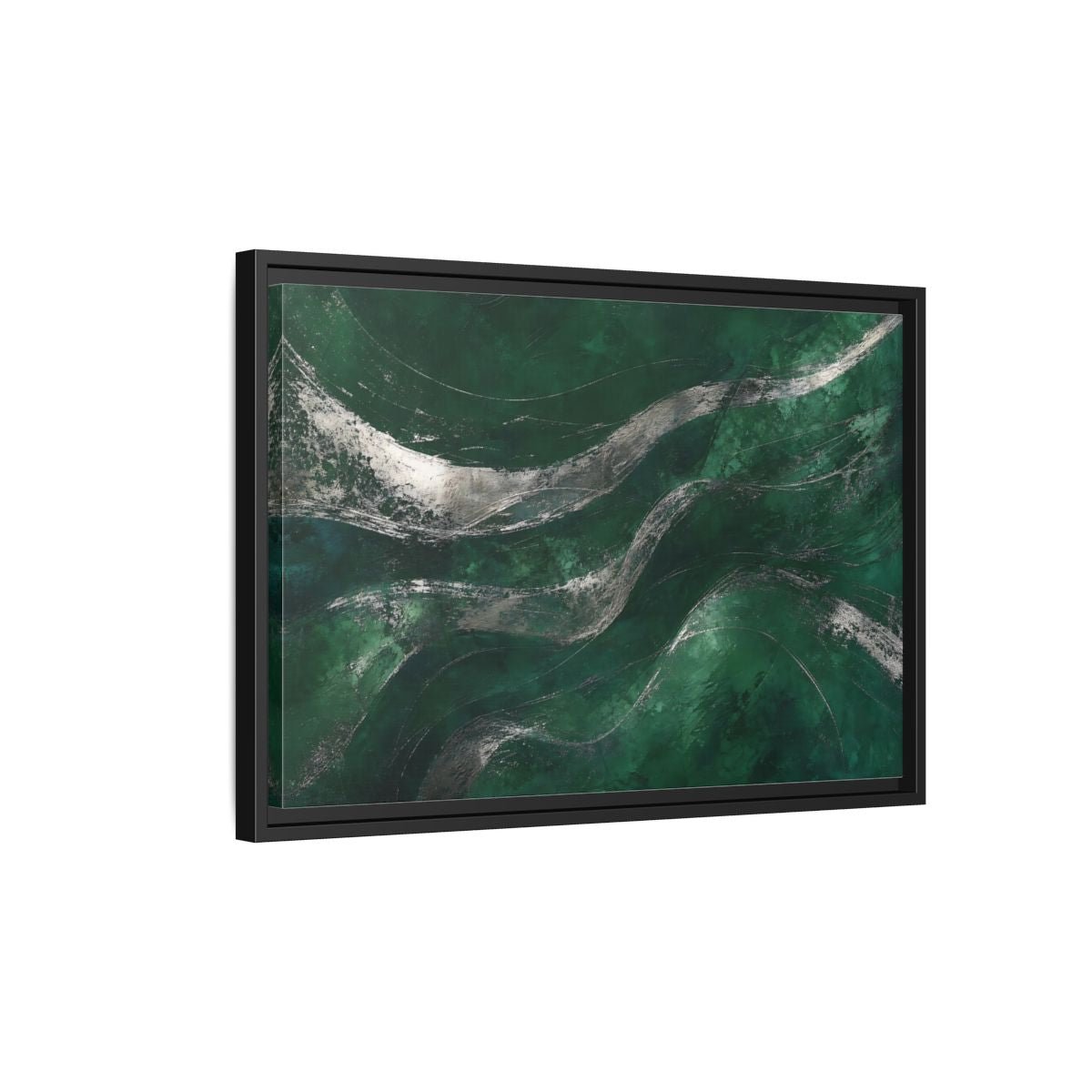 Abstract Wavy Texture Green And Silver Framed Canvas Print – Decor for Living Room, Above Console Table - YesArtYes