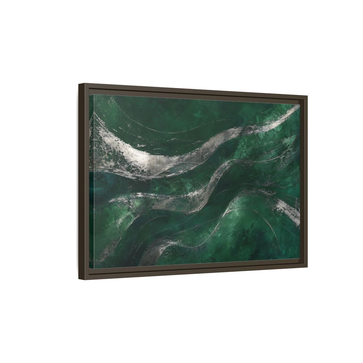 Abstract Wavy Texture Green And Silver Framed Canvas Print – Decor for Living Room, Above Console Table - YesArtYes