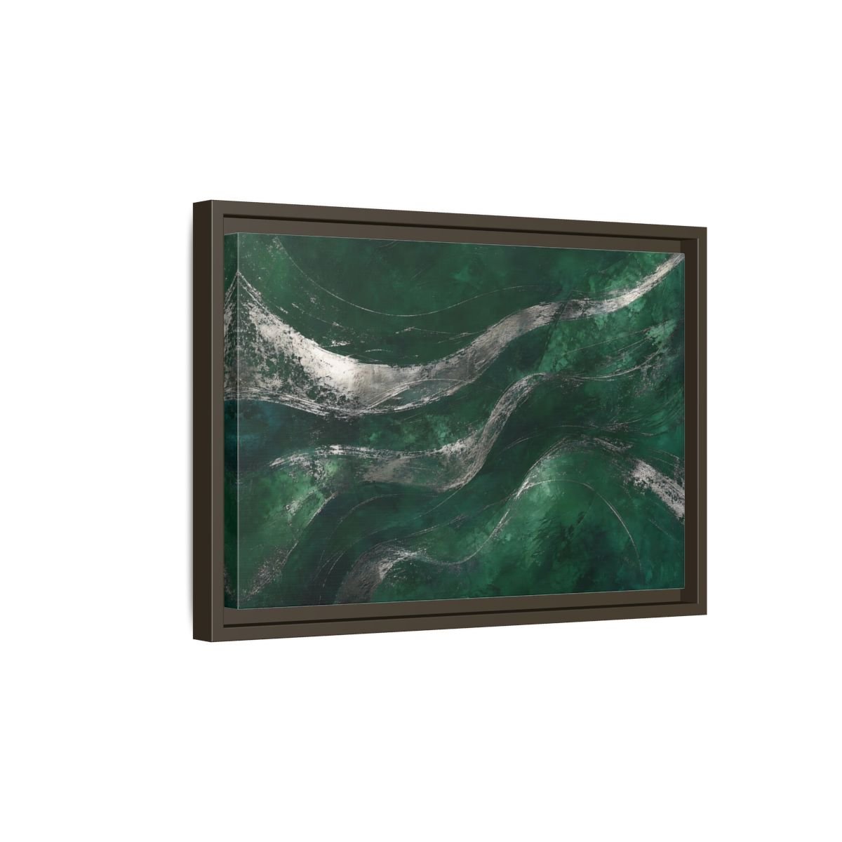 Abstract Wavy Texture Green And Silver Framed Canvas Print – Decor for Living Room, Above Console Table - YesArtYes