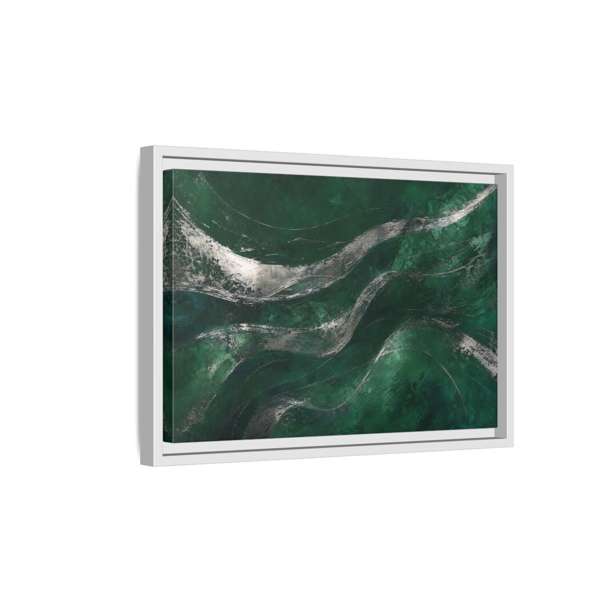 Abstract Wavy Texture Green And Silver Framed Canvas Print – Decor for Living Room, Above Console Table - YesArtYes