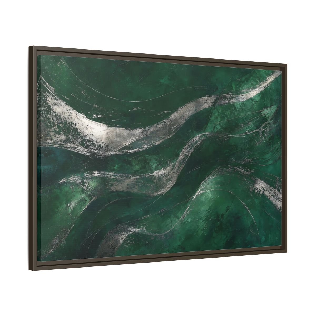 Abstract Wavy Texture Green And Silver Framed Canvas Print – Decor for Living Room, Above Console Table - YesArtYes
