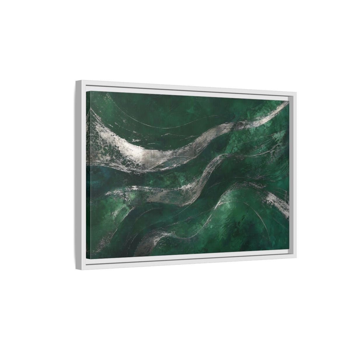 Abstract Wavy Texture Green And Silver Framed Canvas Print – Decor for Living Room, Above Console Table - YesArtYes