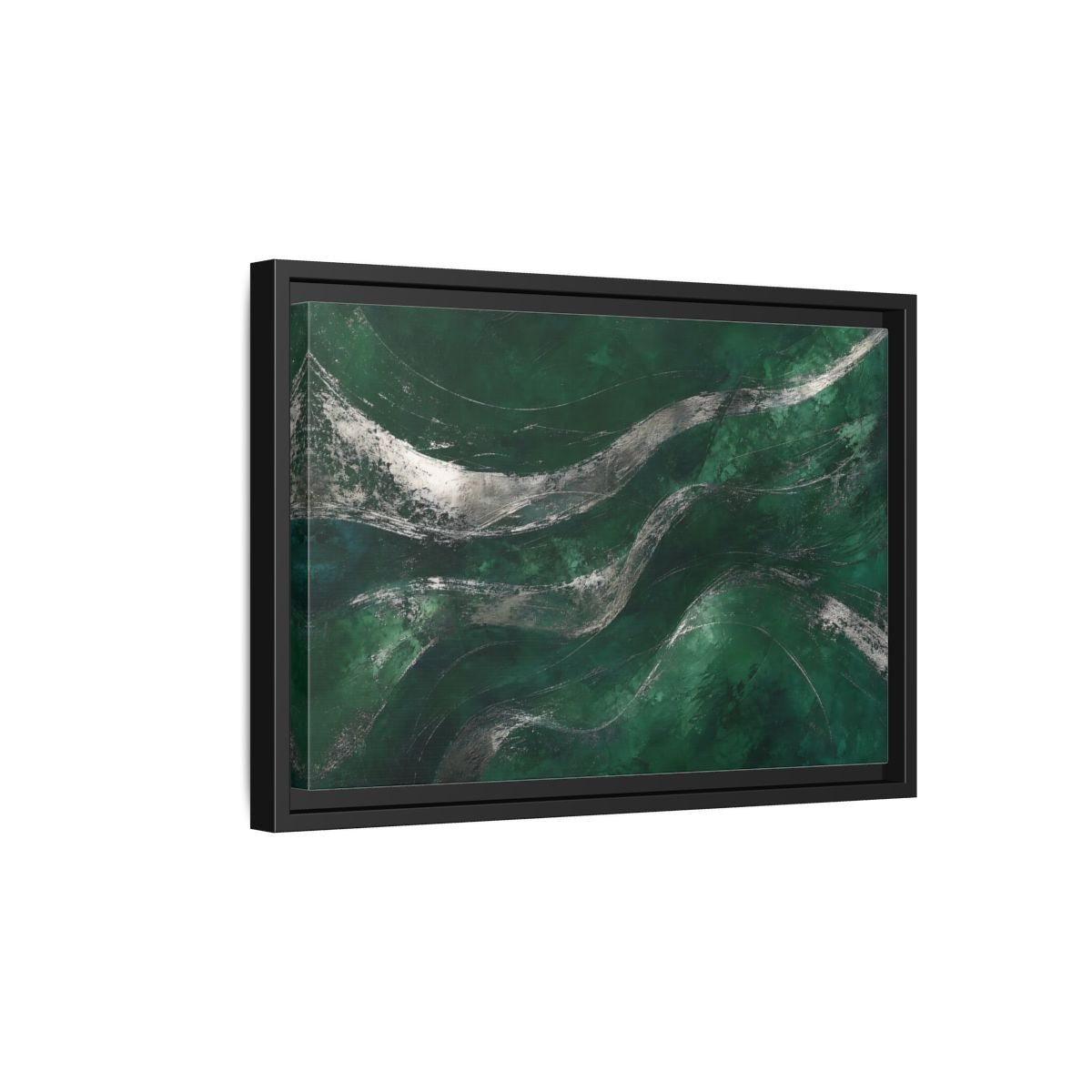 Abstract Wavy Texture Green And Silver Framed Canvas Print – Decor for Living Room, Above Console Table - YesArtYes