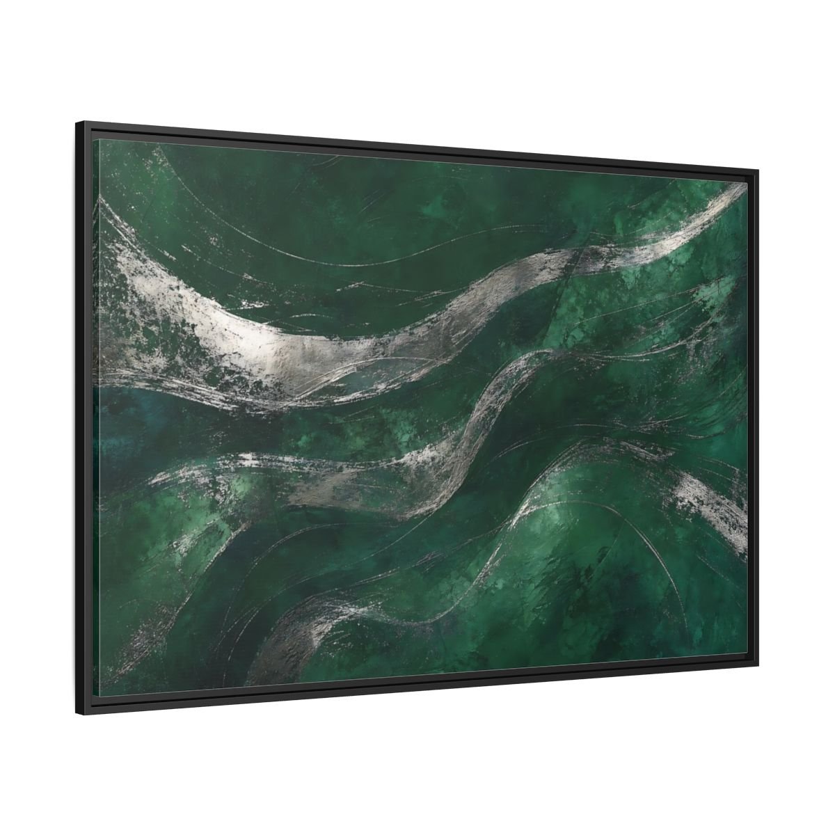 Abstract Wavy Texture Green And Silver Framed Canvas Print – Decor for Living Room, Above Console Table - YesArtYes