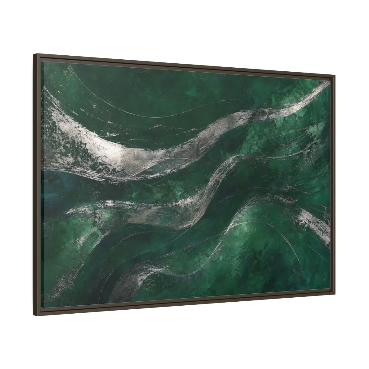 Abstract Wavy Texture Green And Silver Framed Canvas Print – Decor for Living Room, Above Console Table - YesArtYes
