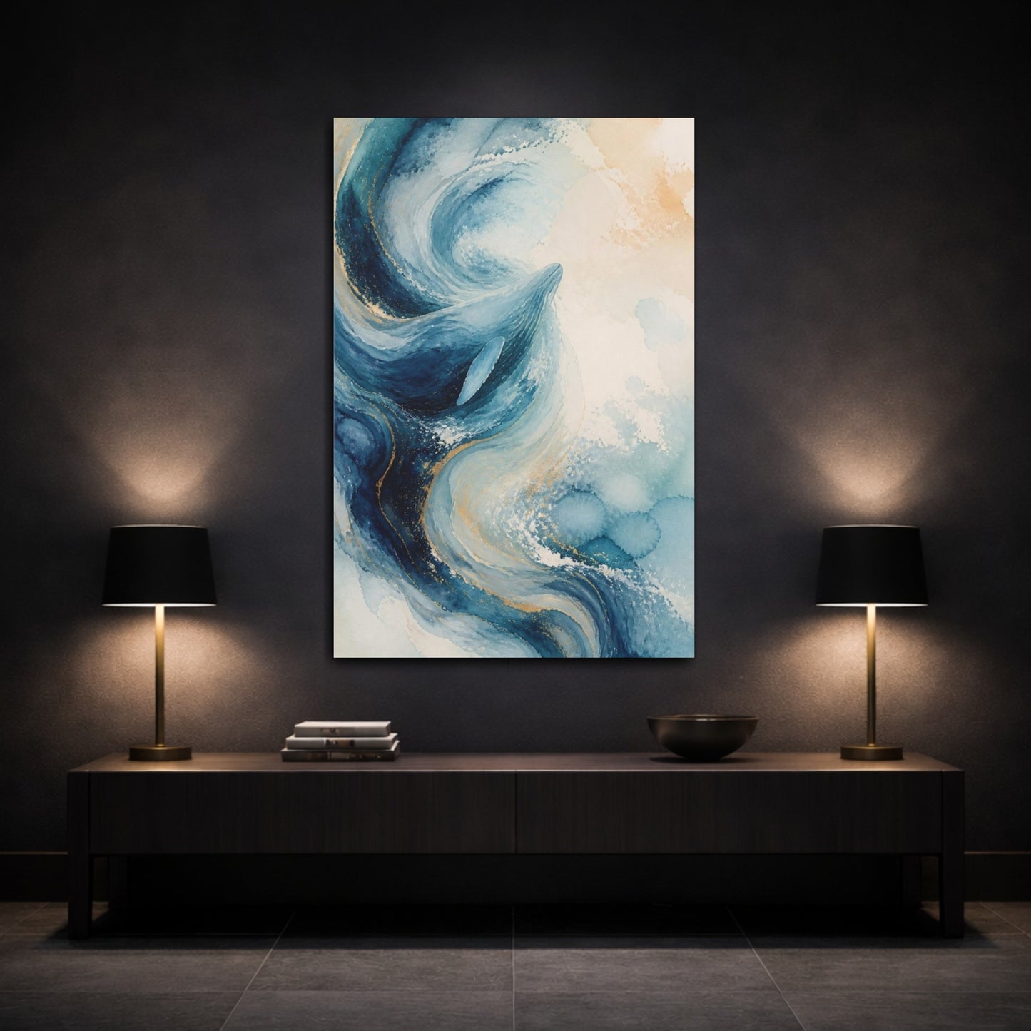 Mockup 3. Abstract Whale Swirl shown as canvas print