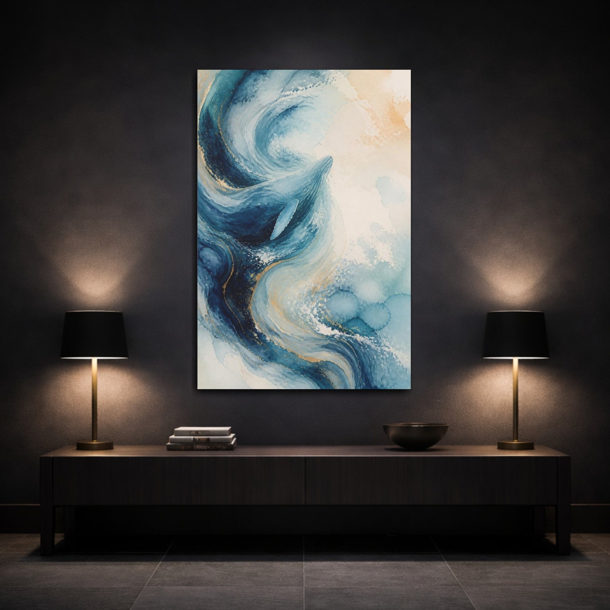 Mockup 3. Abstract Whale Swirl shown as canvas print