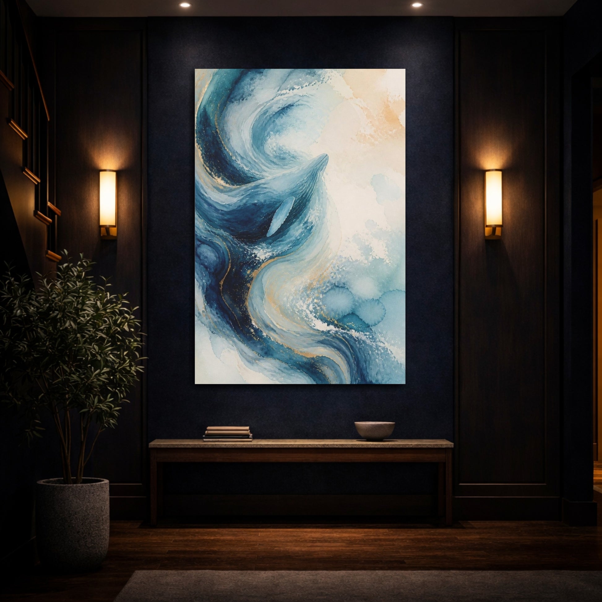 Mockup 4. Abstract Whale Swirl shown as canvas print