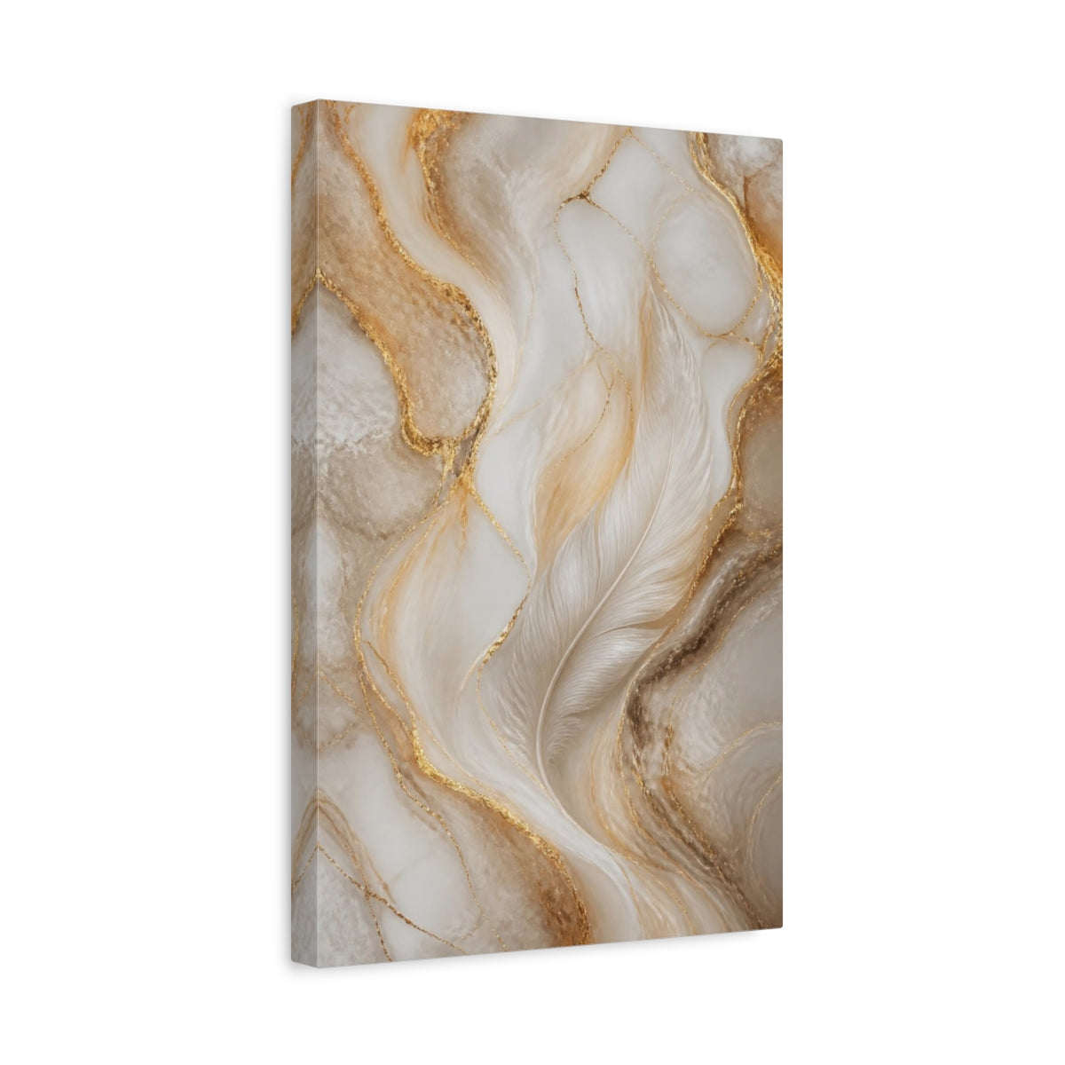 Side Mockup 4. Abstract White Feather shown as canvas print