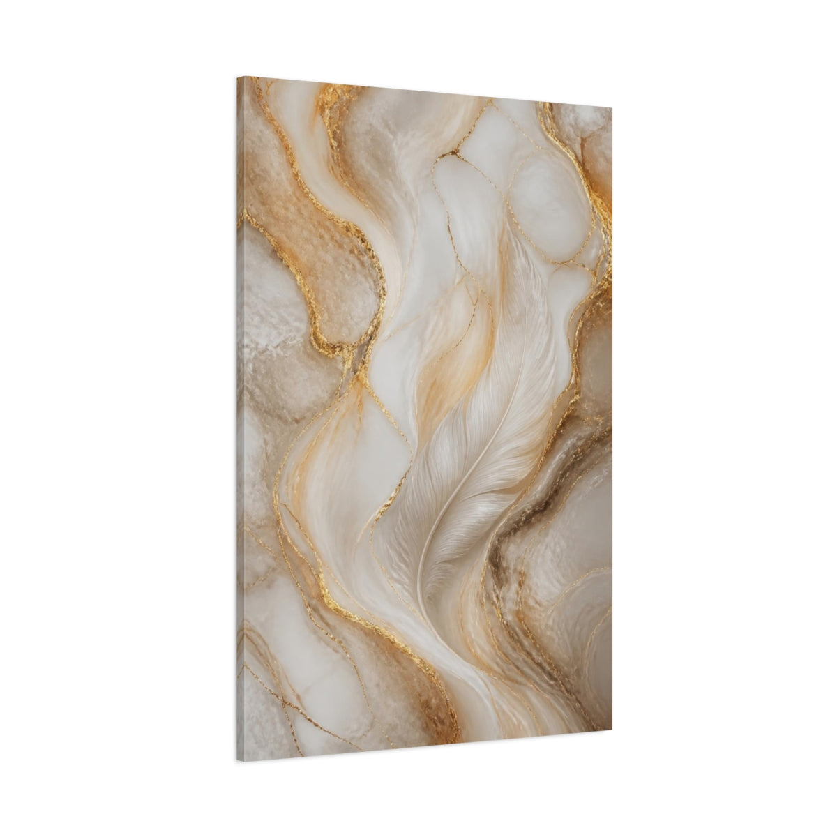 Side Mockup 1. Abstract White Feather shown as canvas print