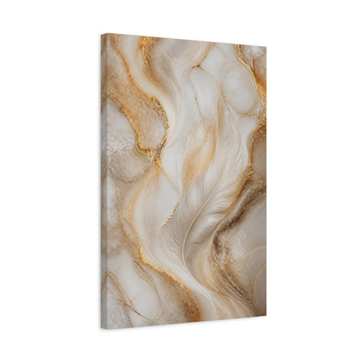 Side Mockup 3. Abstract White Feather shown as canvas print