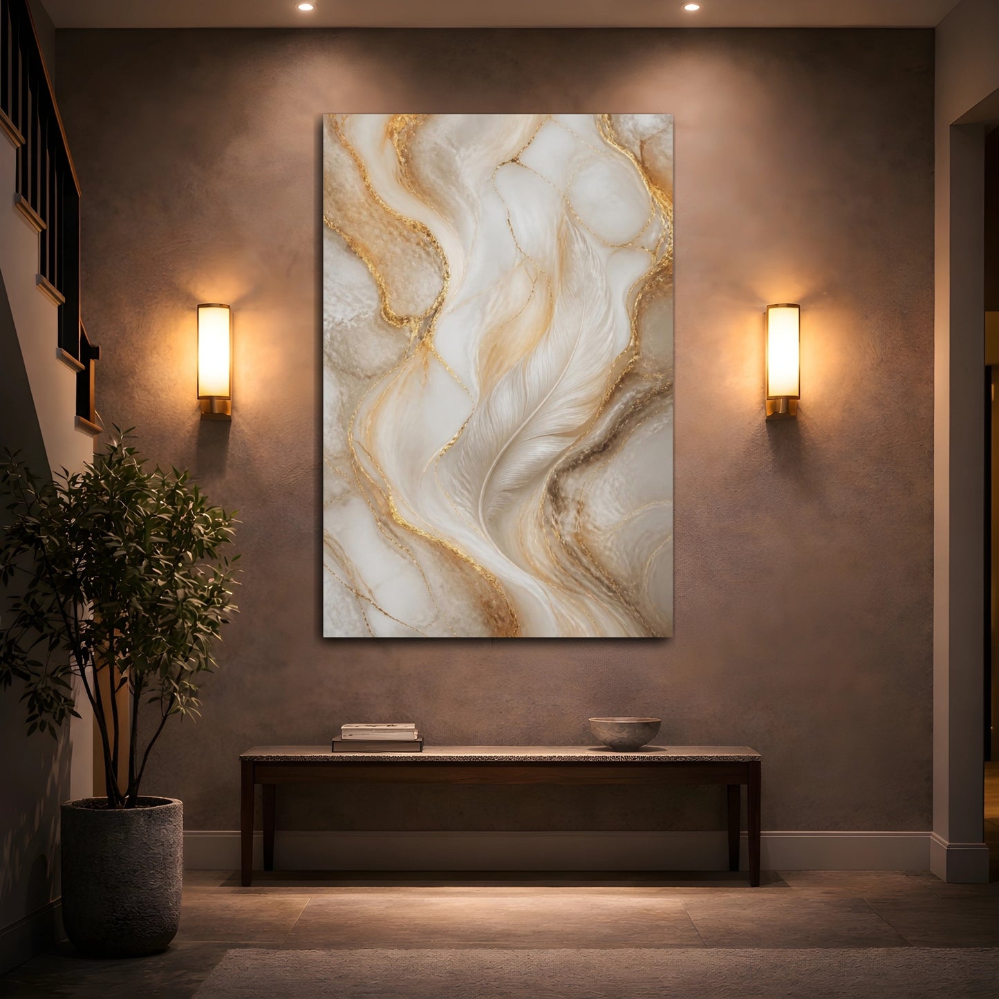 Mockup 2. Abstract White Feather shown as canvas print
