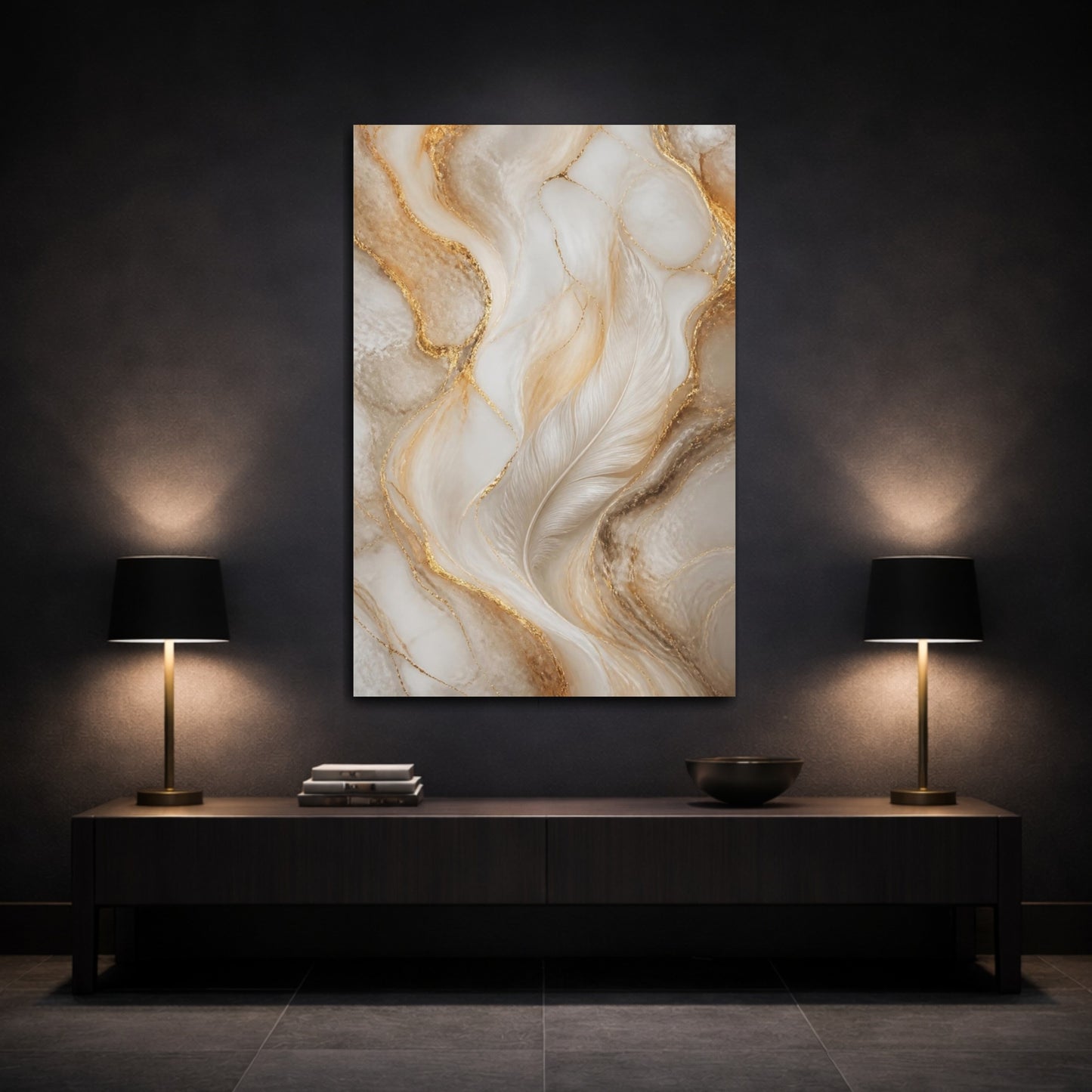 Mockup 3. Abstract White Feather shown as canvas print
