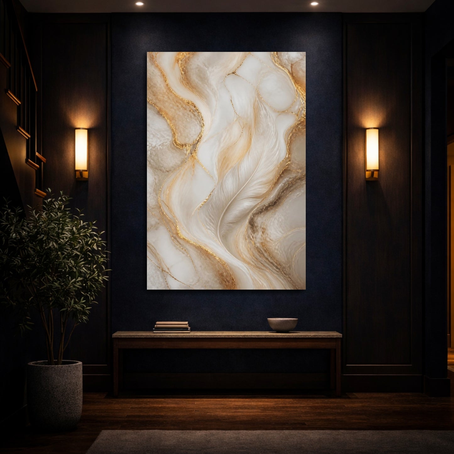 Mockup 4. Abstract White Feather shown as canvas print
