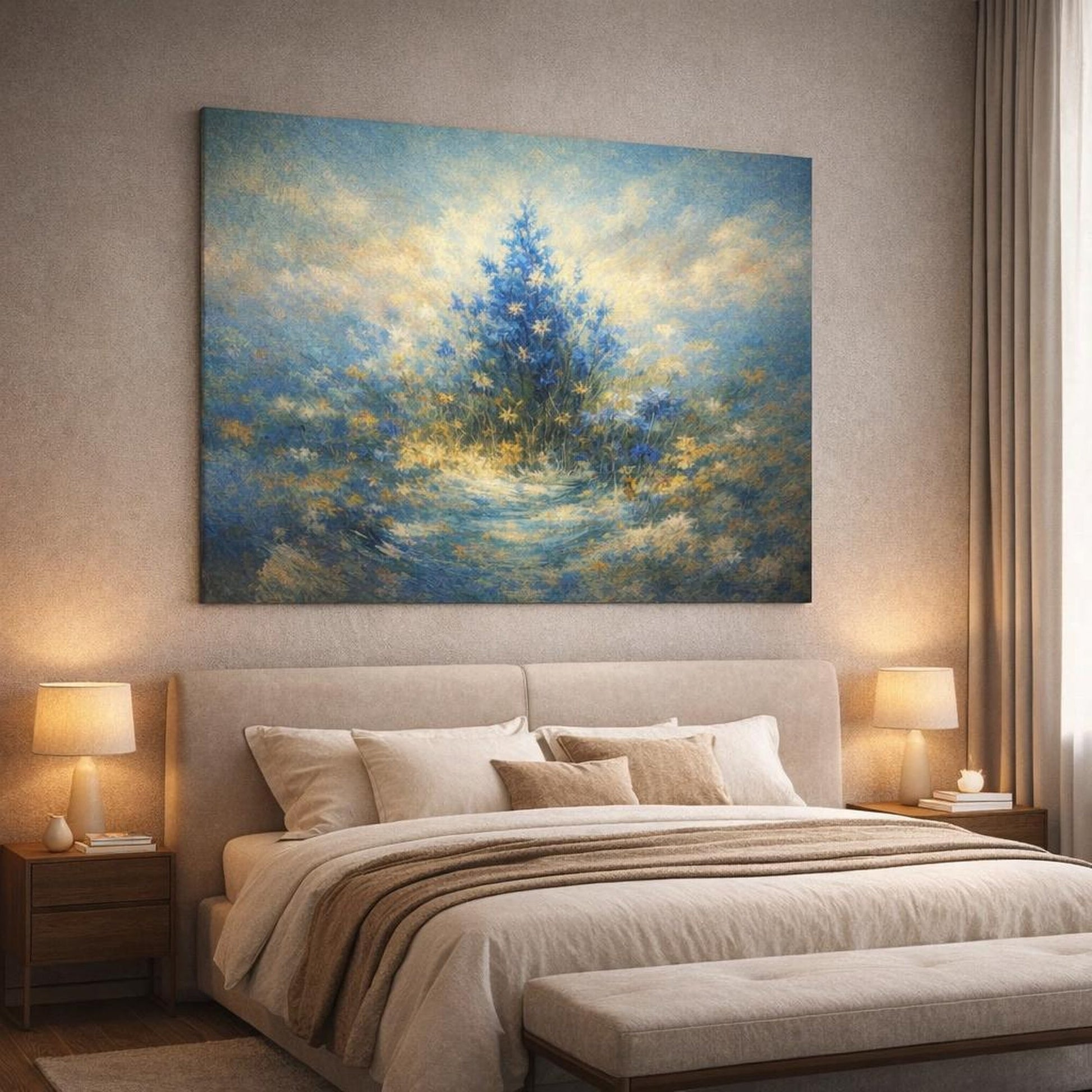 Abstract Wildflowers Blue Nature - Canvas Wall Art Print - YesArtYes