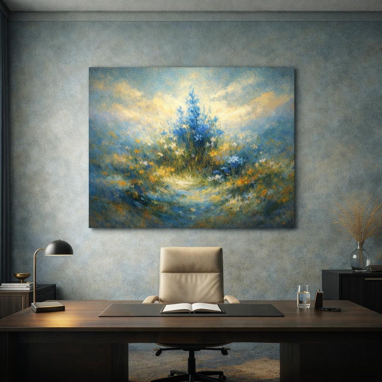 Abstract Wildflowers Blue Nature - Canvas Wall Art Print - YesArtYes