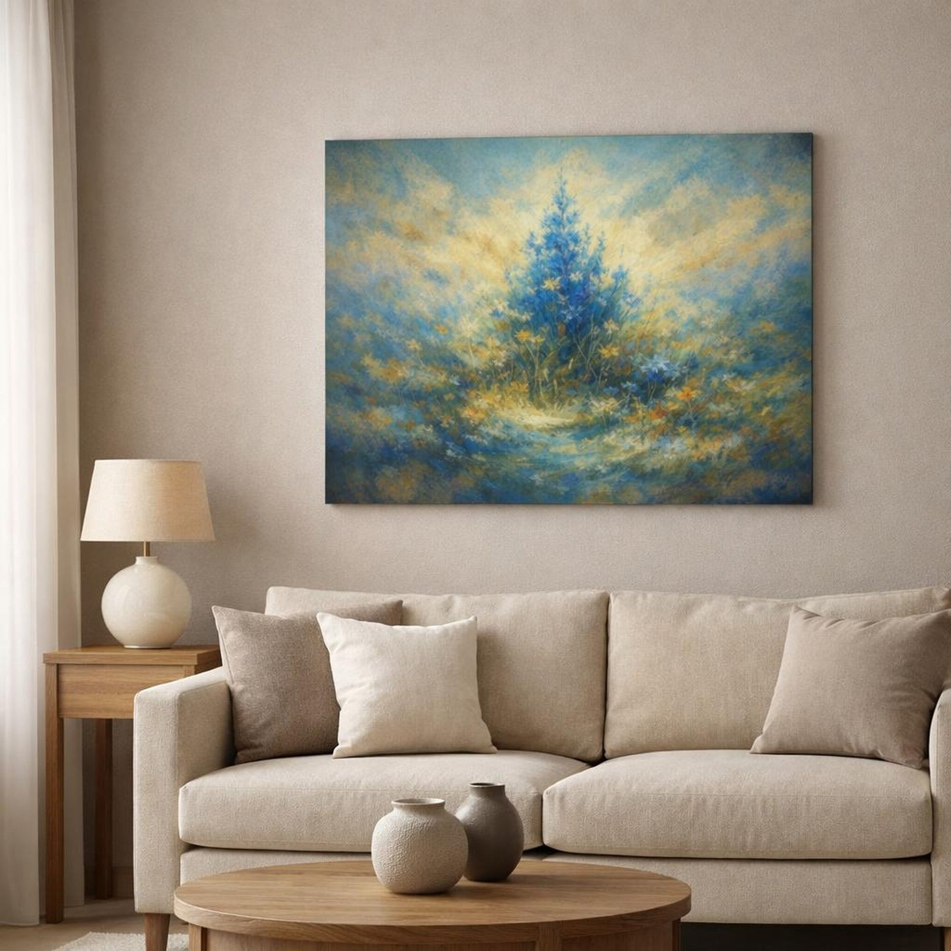 Abstract Wildflowers Blue Nature - Canvas Wall Art Print - YesArtYes