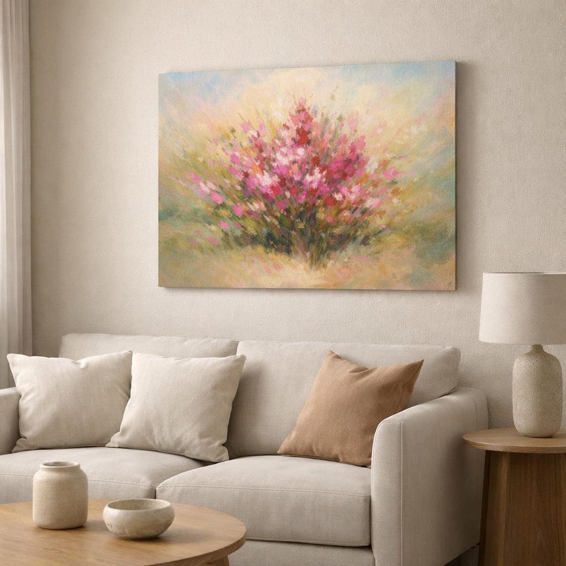 Abstract Wildflowers Pink Flowers Floral - Canvas Wall Art Print - YesArtYes