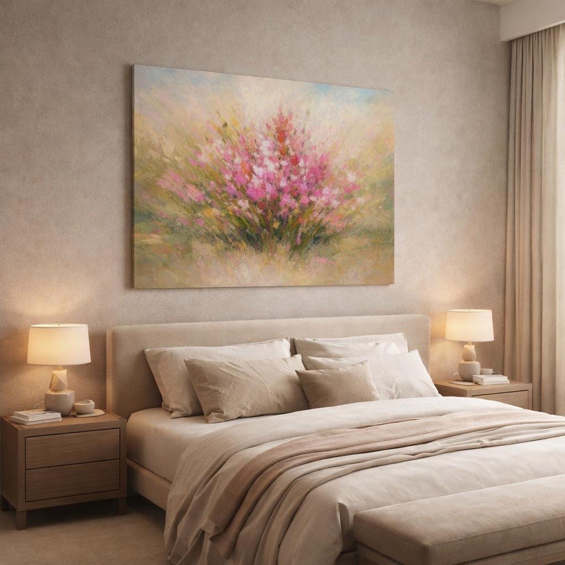 Abstract Wildflowers Pink Flowers Floral - Canvas Wall Art Print - YesArtYes