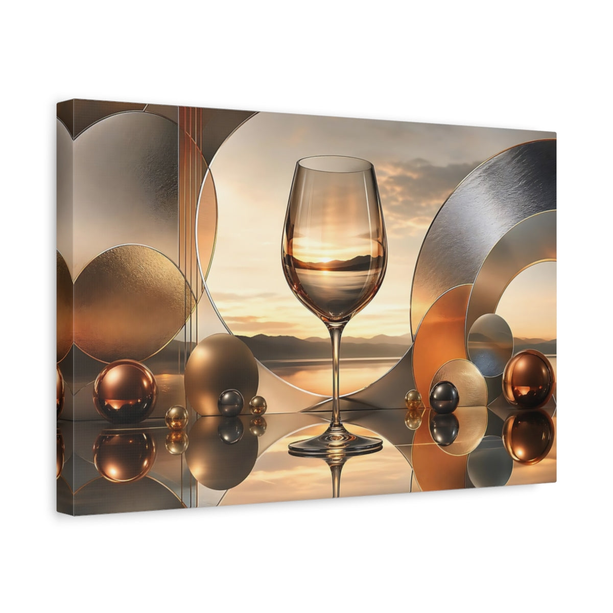 Side Mockup 4. Abstract Wine Glass Gold Reflections shown as stretched canvas wall art