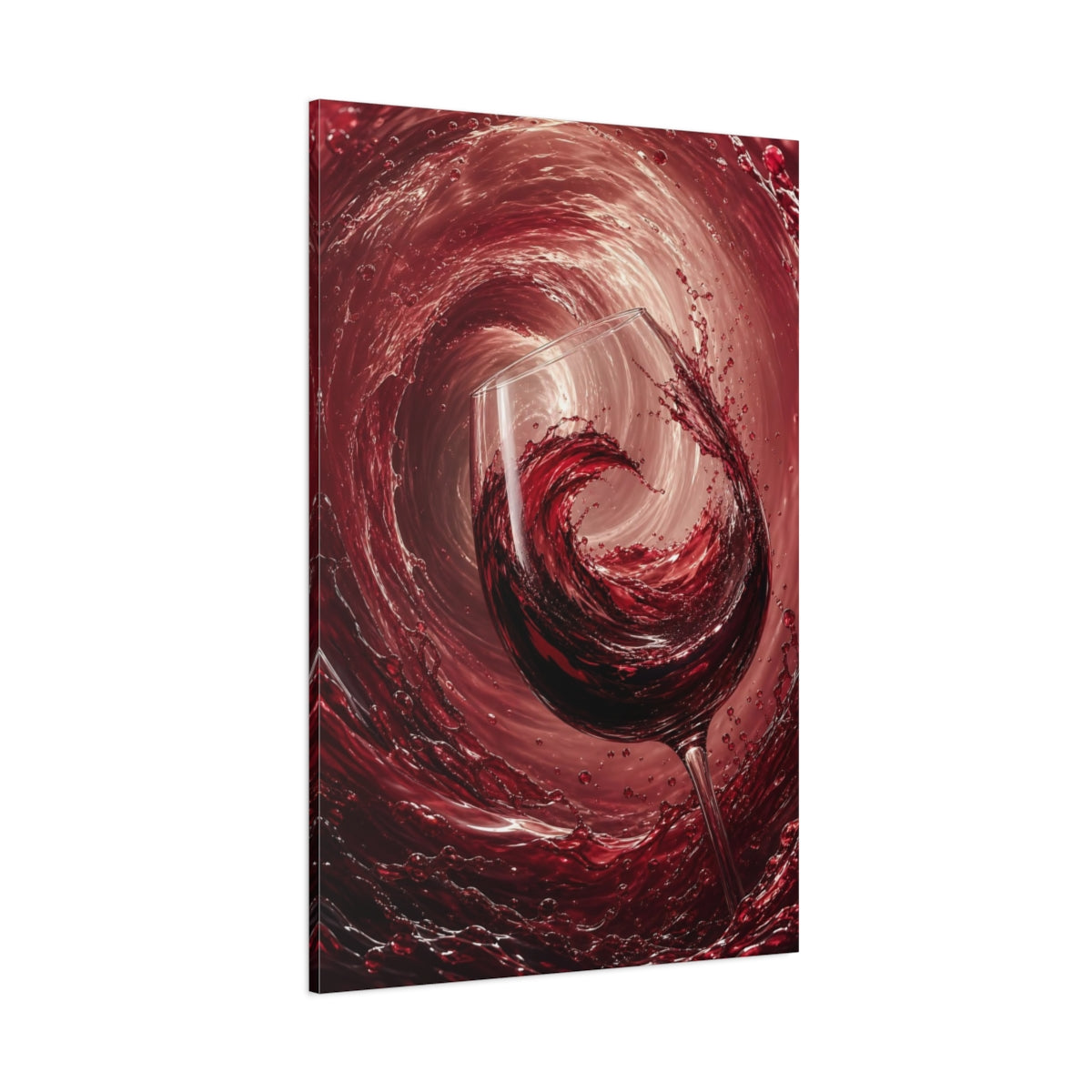 Side Mockup 1. Abstract Wine Glass Red Wine Splash shown as stretched canvas wall art