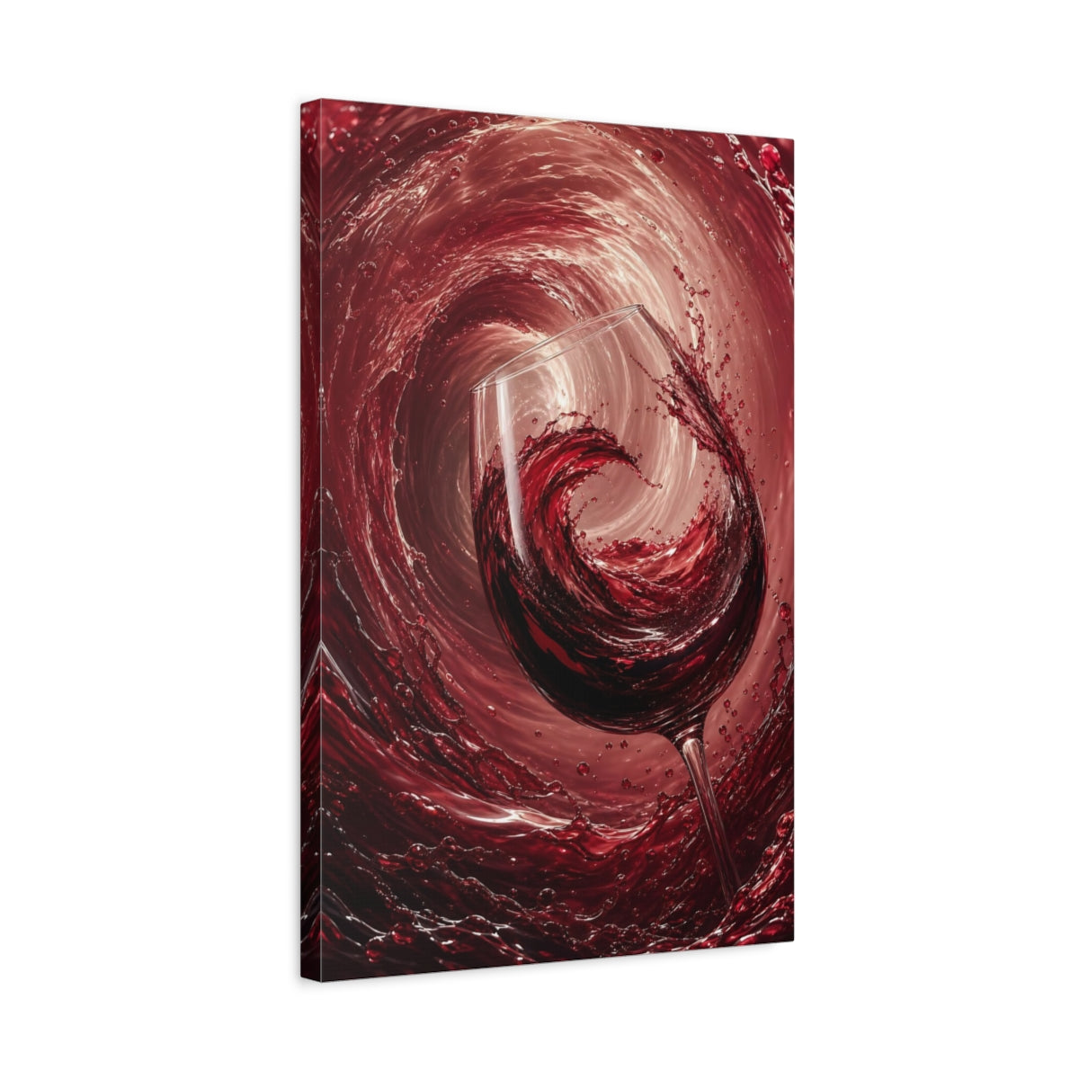 Side Mockup 3. Abstract Wine Glass Red Wine Splash shown as stretched canvas wall art