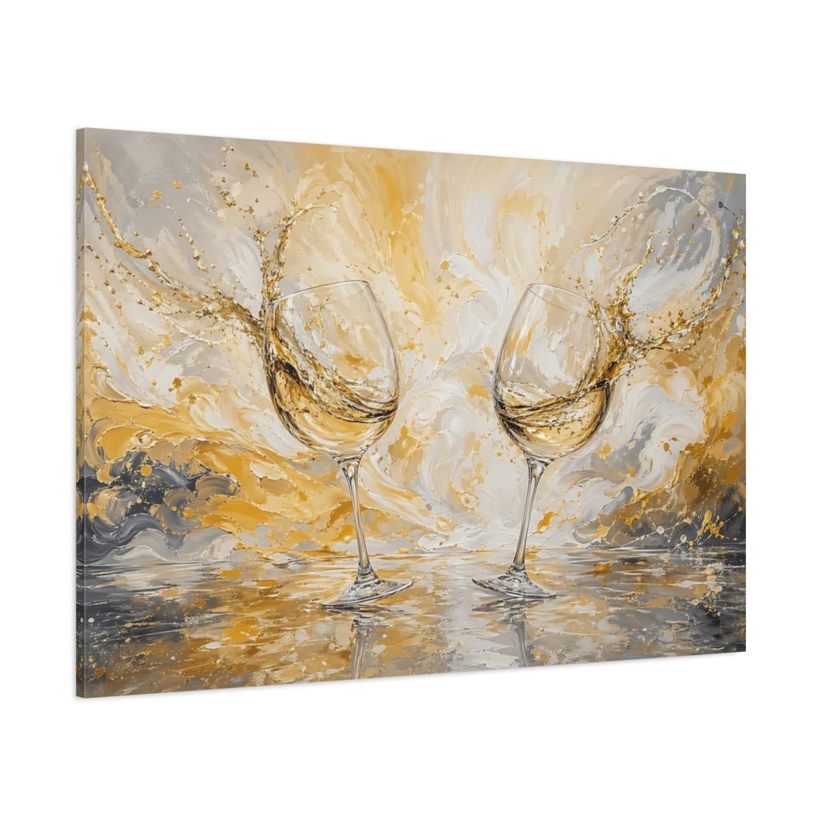 Abstract Wine Glasses Gold And Gray Canvas Print – Dining Room, Above Table, - YesArtYes