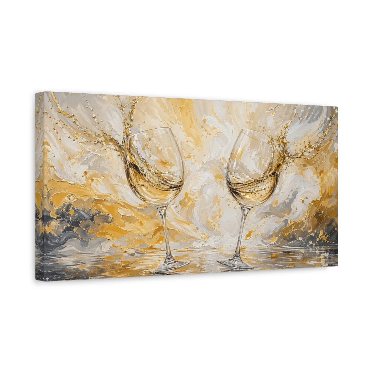 Side Mockup 3. Abstract Wine Glasses Gold And Gray shown as stretched canvas wall art