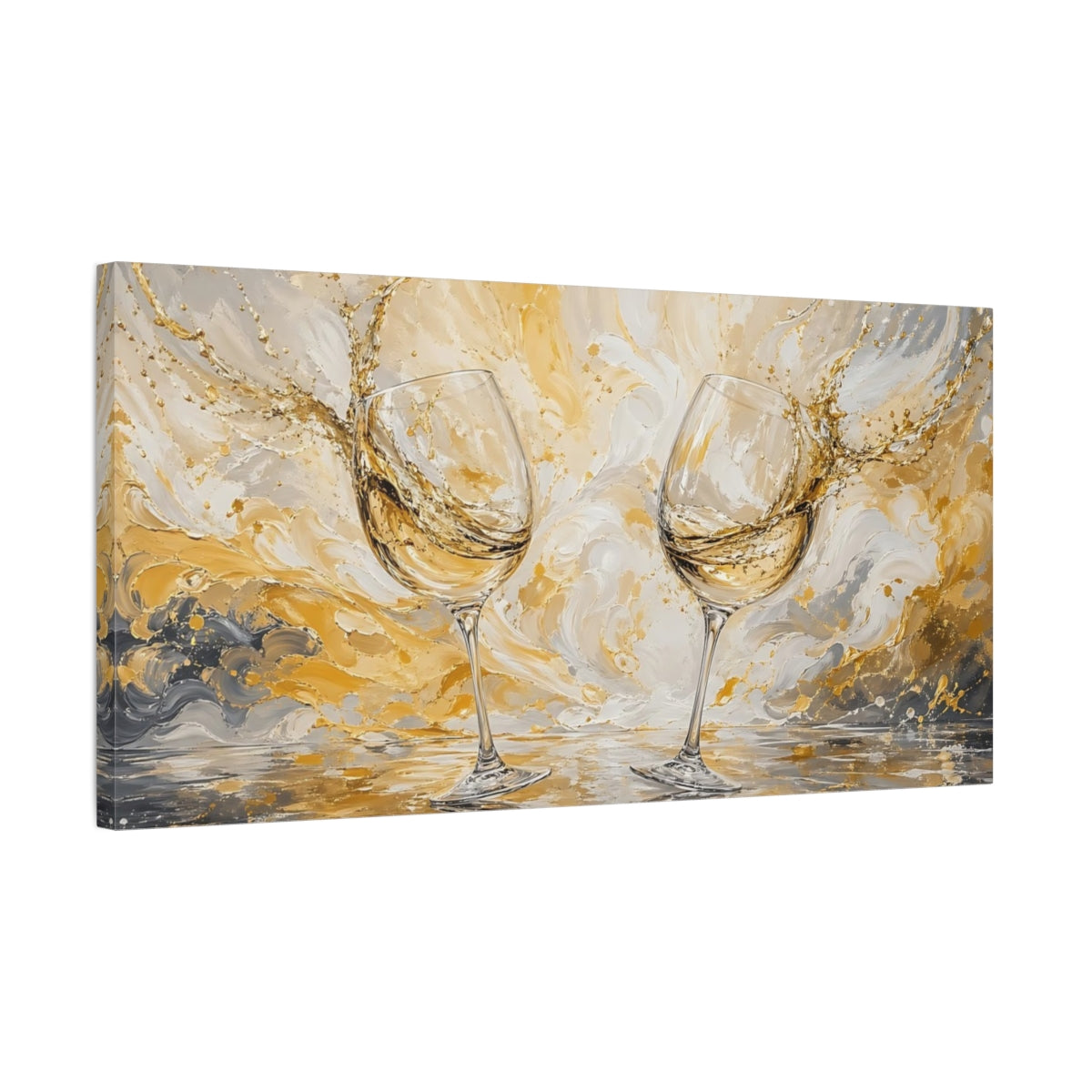 Side Mockup 1. Abstract Wine Glasses Gold And Gray shown as stretched canvas wall art