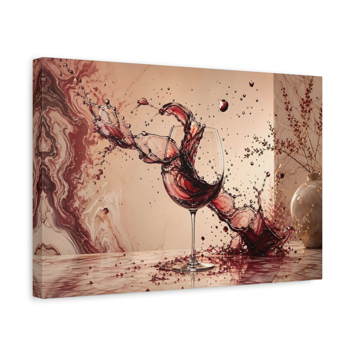 Side Mockup 4. Abstract Wine Splash Red Wine Art shown as stretched canvas wall art