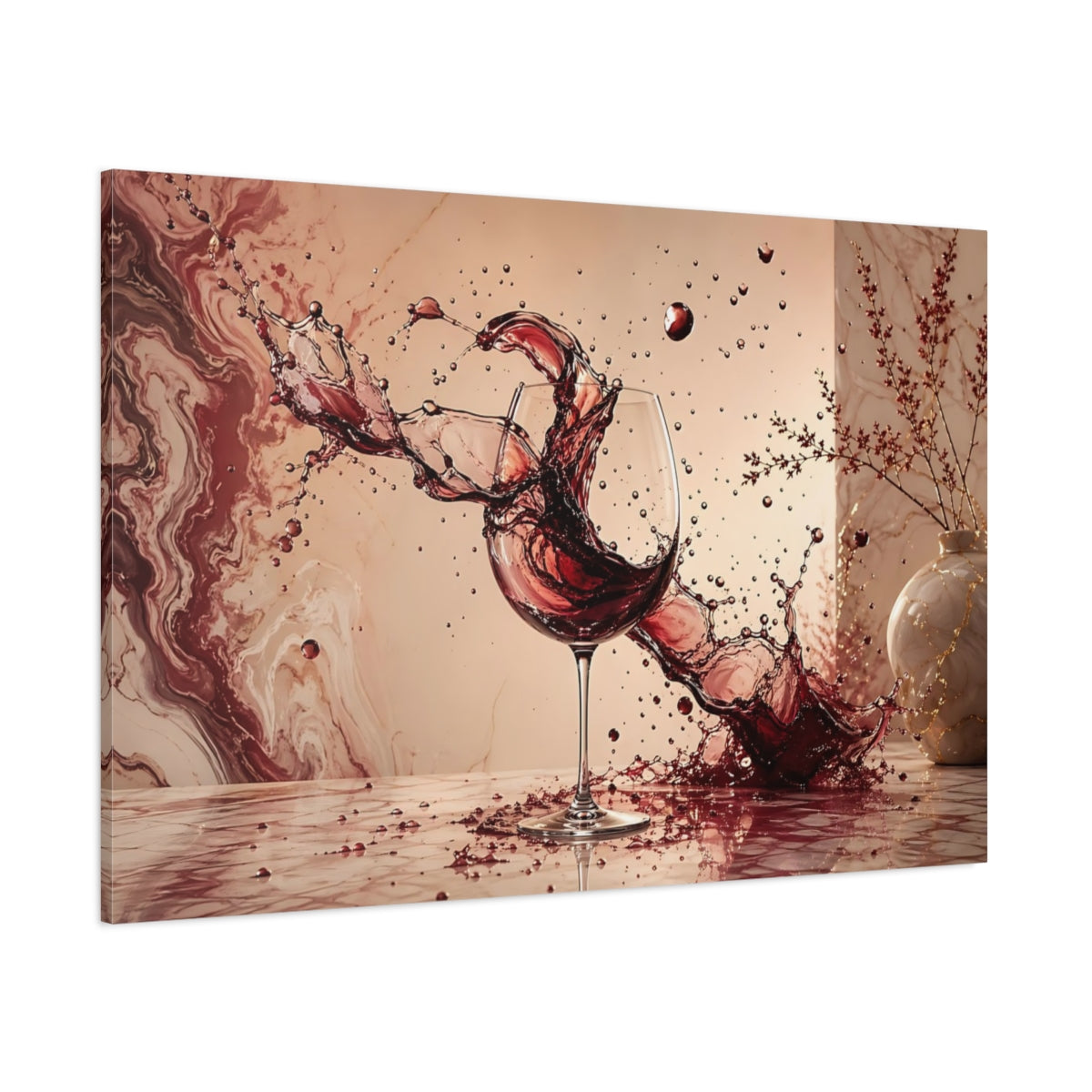 Side Mockup 1. Abstract Wine Splash Red Wine Art shown as stretched canvas wall art