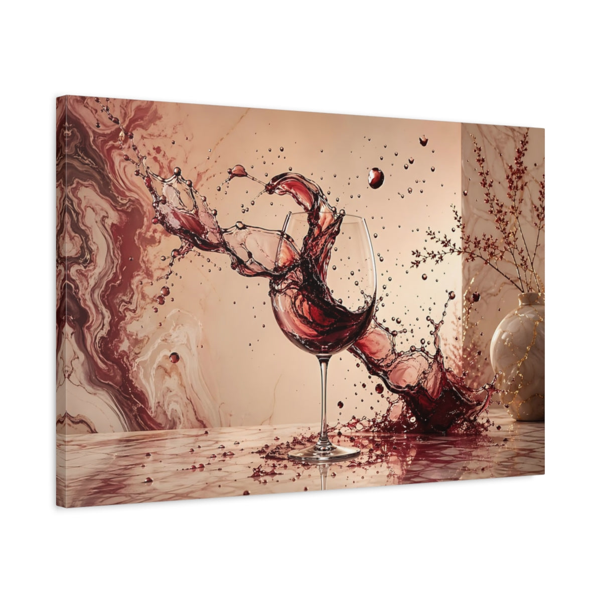 Side Mockup 2. Abstract Wine Splash Red Wine Art shown as stretched canvas wall art