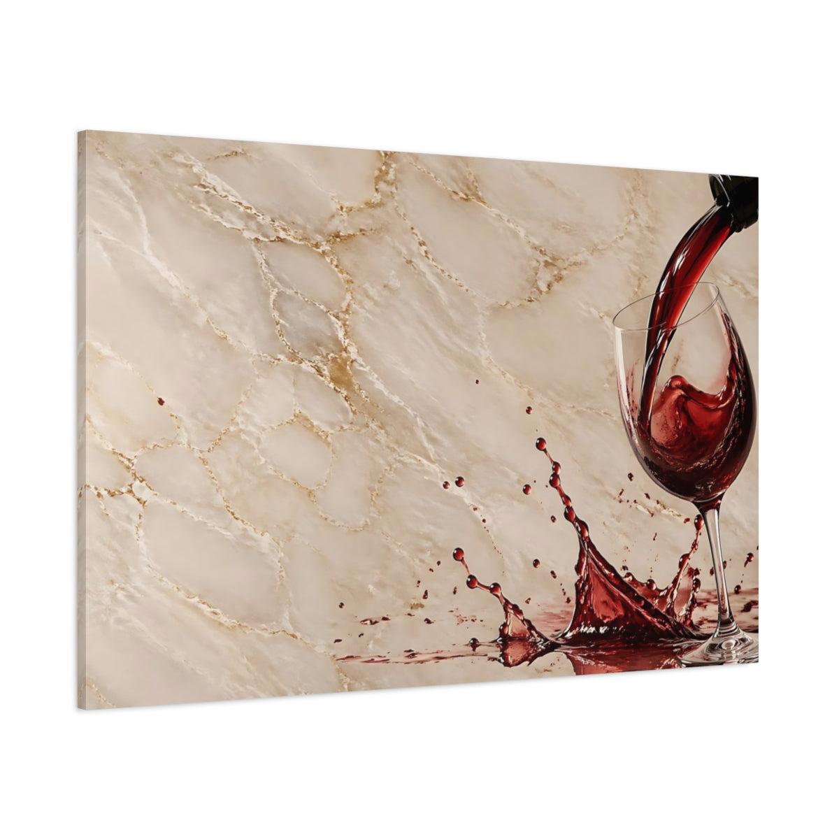 Side Mockup 1. Abstract Wine Splash Red Wine Splash shown as stretched canvas wall art