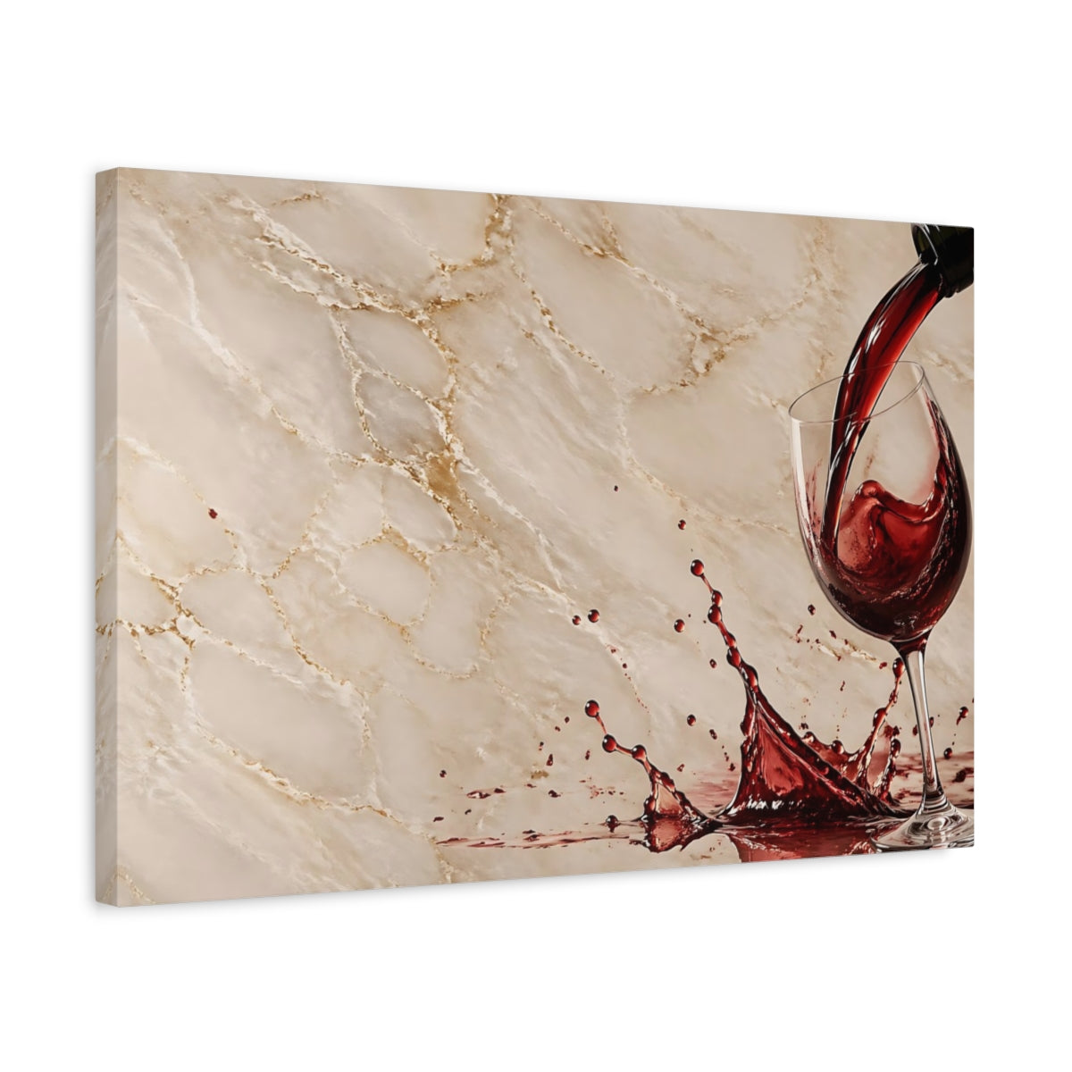 Side Mockup 3. Abstract Wine Splash Red Wine Splash shown as stretched canvas wall art