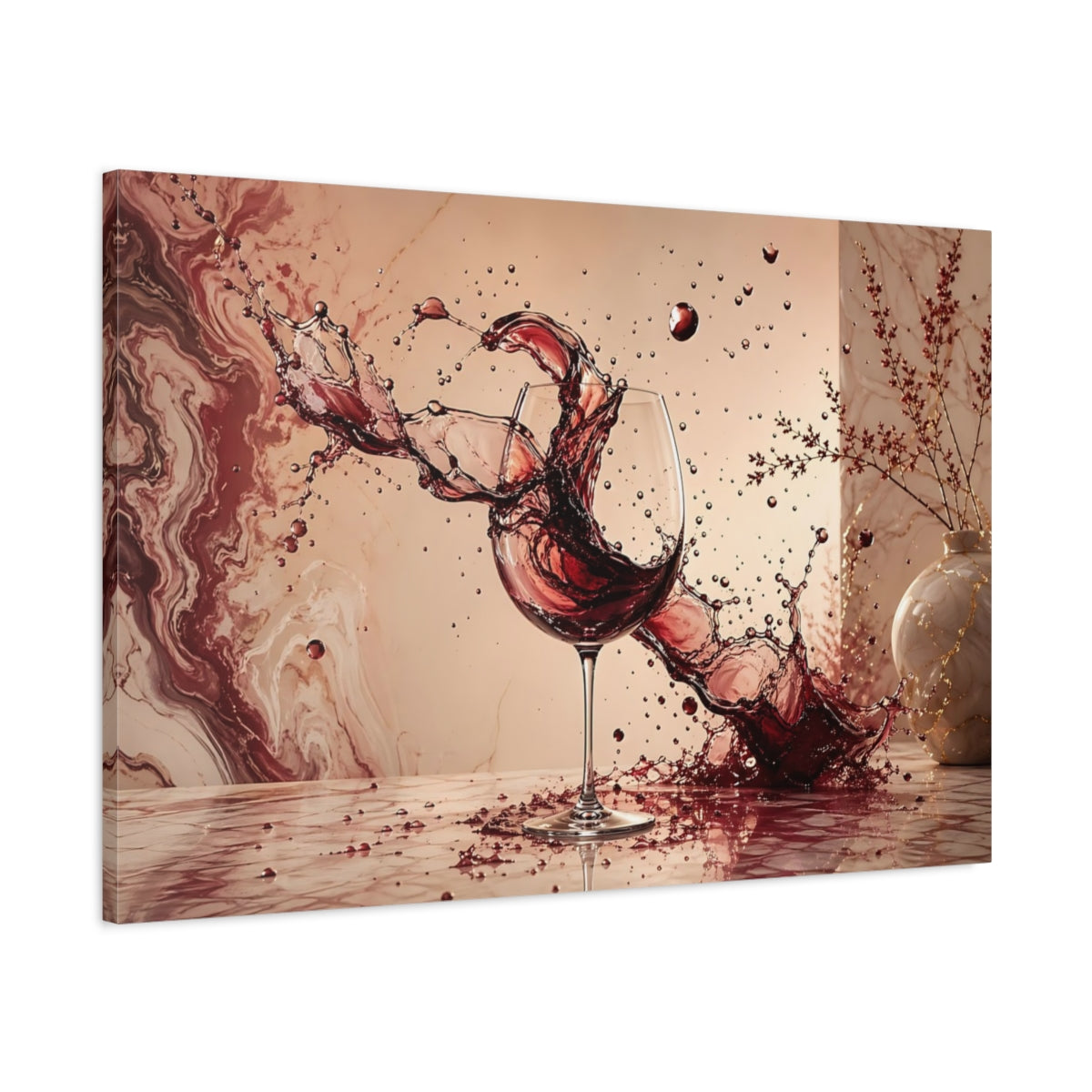 Main Mockup. Abstract Wine Splash Red Wine Art shown as stretched canvas wall art