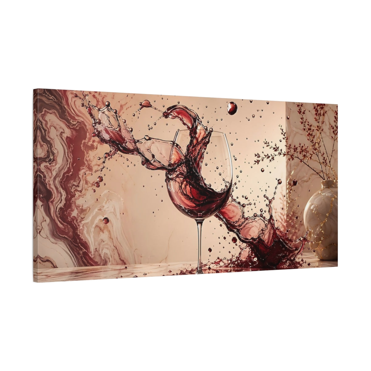 Main Mockup. Abstract Wine Splash Red Wine Splash shown as stretched canvas wall art