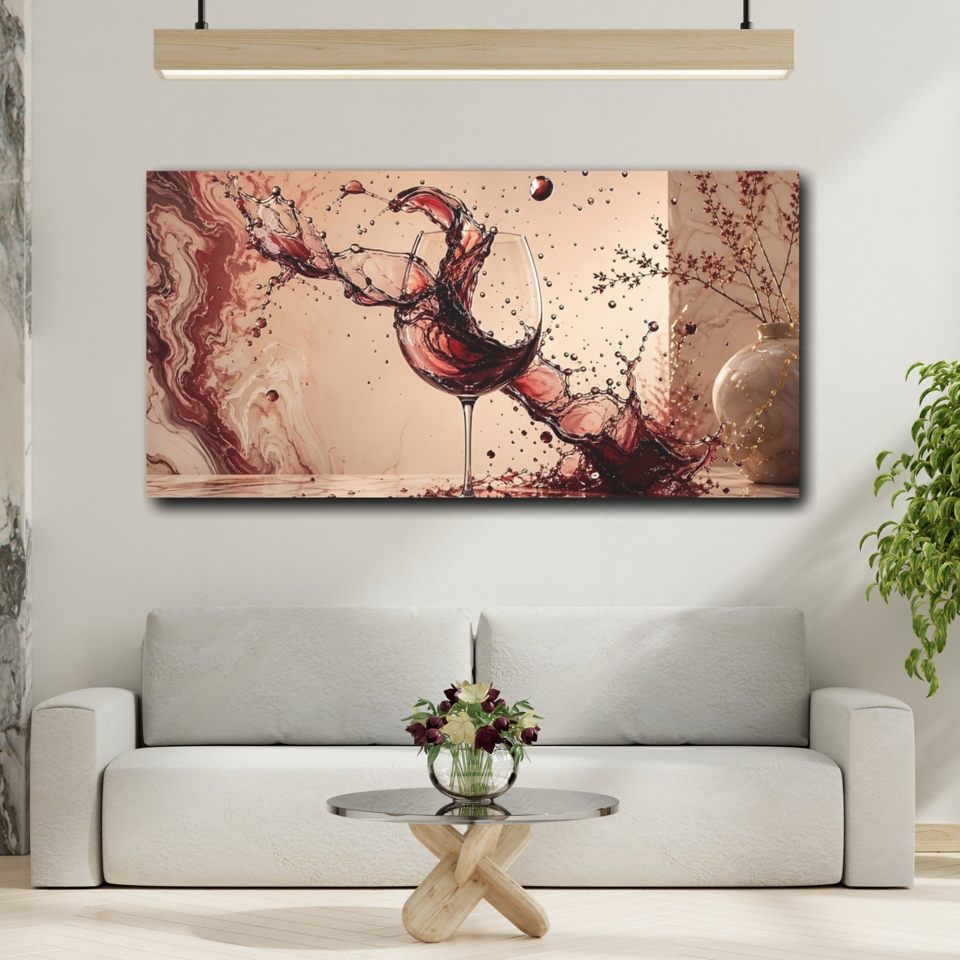 Mockup 3. Abstract Wine Splash Red Wine Splash shown as stretched canvas wall art