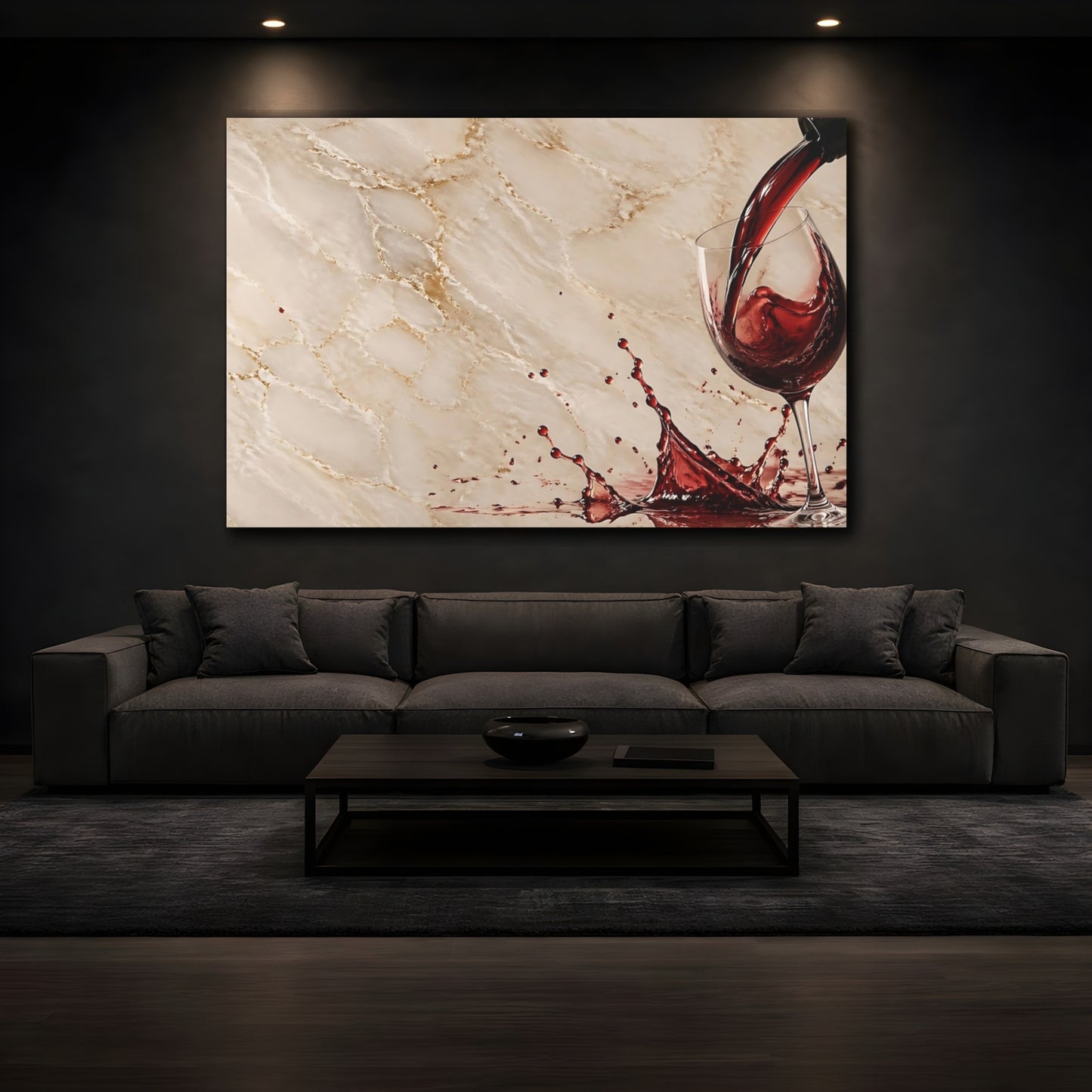 Mockup 3. Abstract Wine Splash Red Wine Splash shown as stretched canvas wall art
