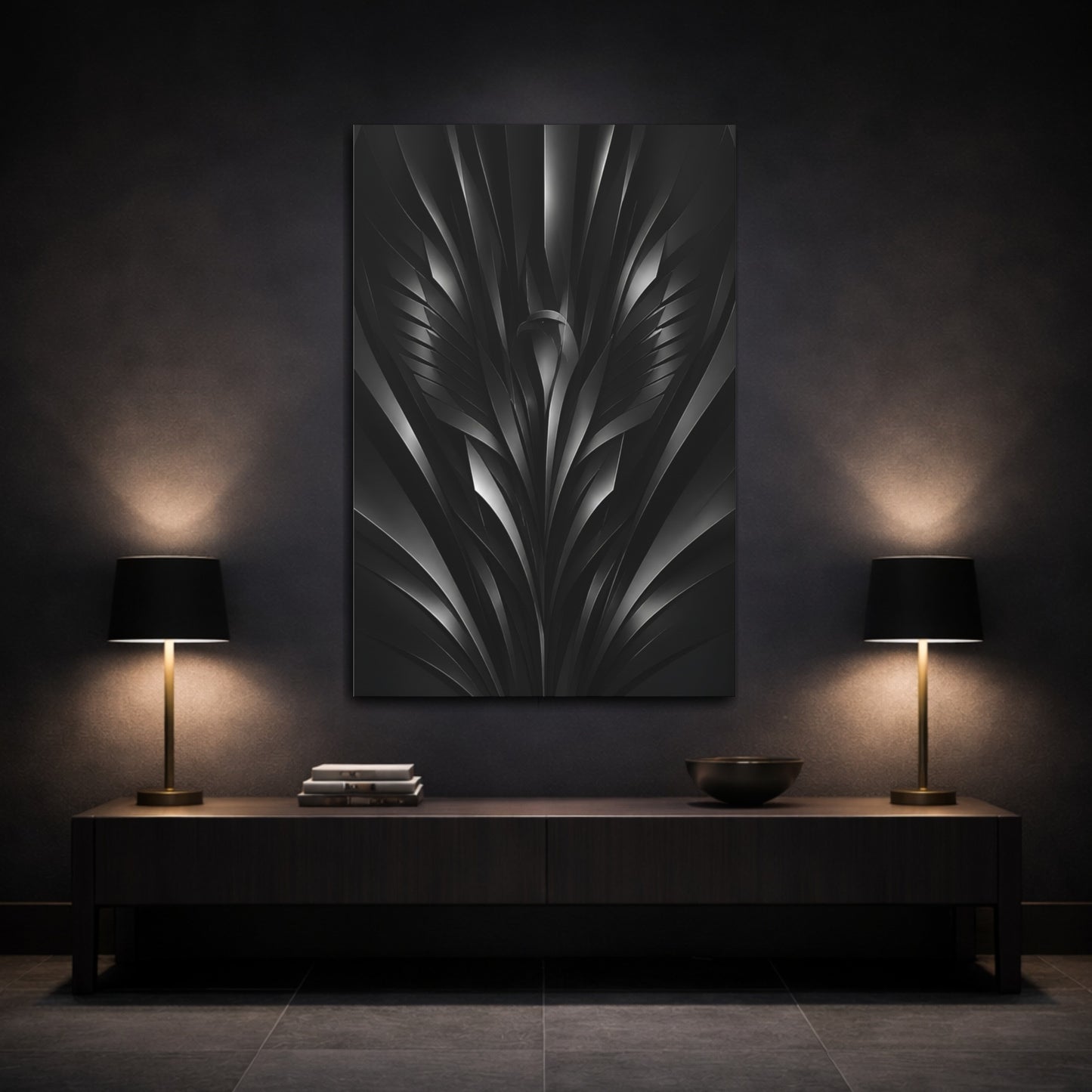 Mockup 3. Abstract Wing Motif shown as canvas print